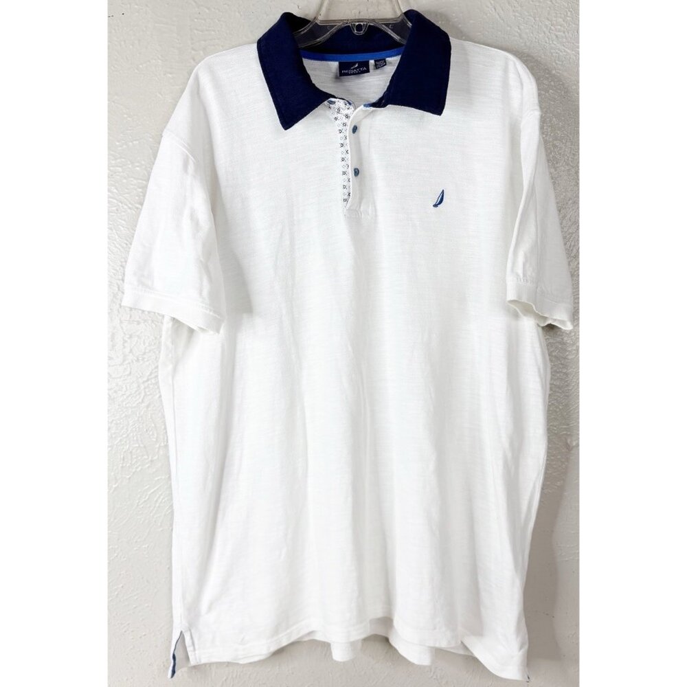 VTG? Regatta Sport 2XL 100% Cotton White Polo Texture Golf Shirt Navy Collar EUC
